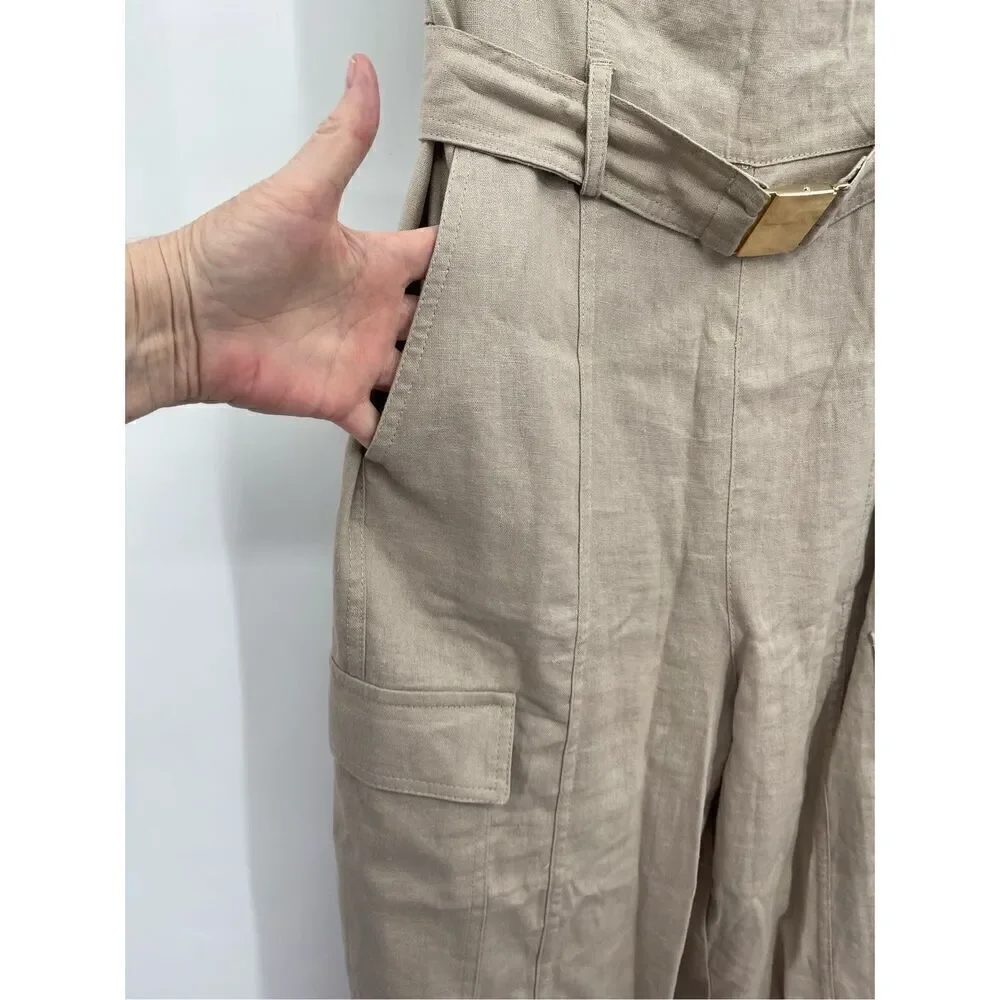 ZARA LINEN BLEND CARGO JUMPSUIT Sz M